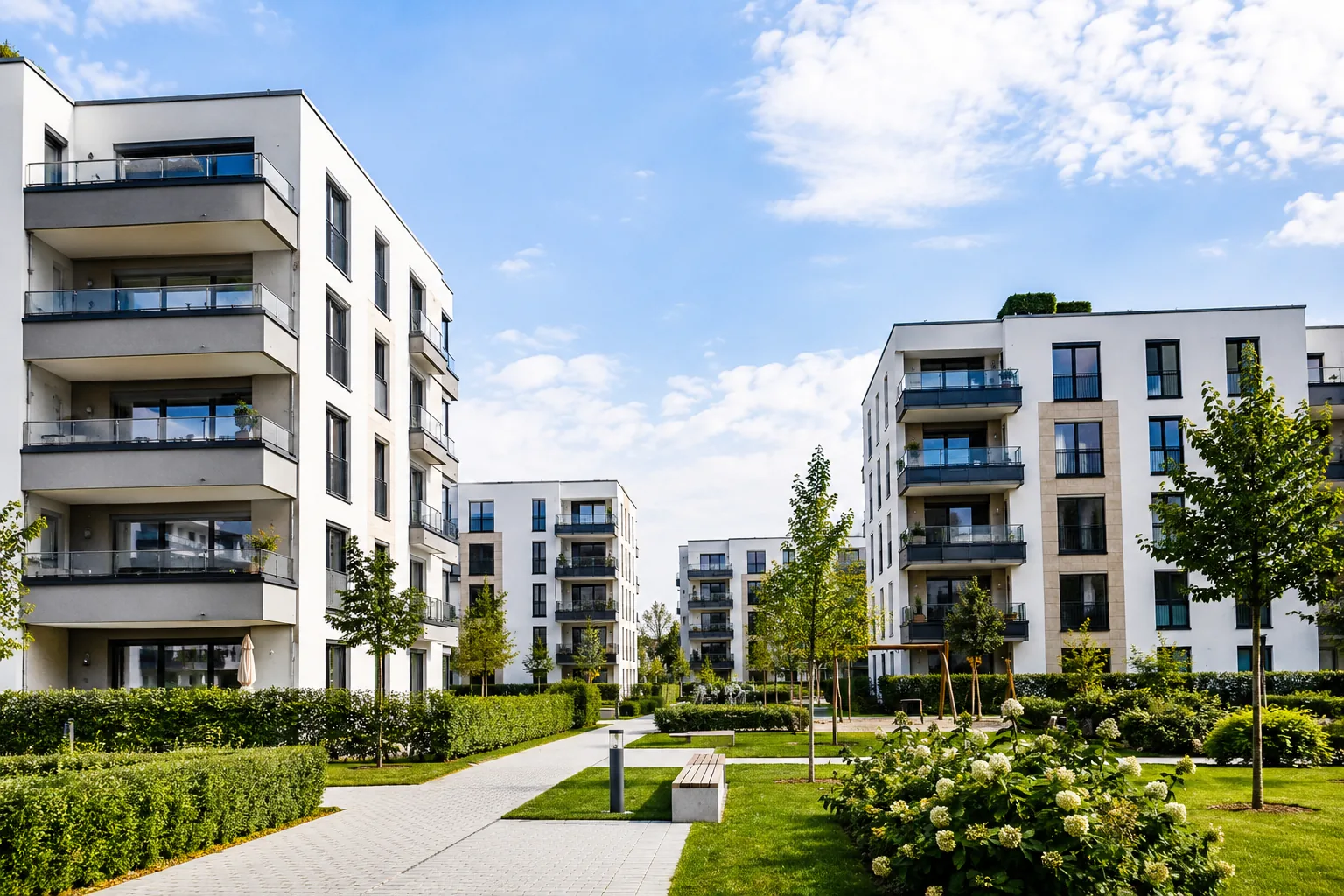 Modernes Wohnquartier mit gepflegten Grünflächen — Mehrfamilienhaus-Anlage